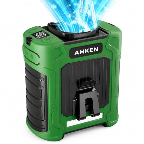 AMKEN Waist Fan, 10000mAh Rechargeable Belt Clip Fan, 59ft/s Airflow, 6-Speed 18500RPM Wearable Cooling with Bottom Air Intake, LED SOS Warning Light, Charge 2 Phones for Jobsite Camping