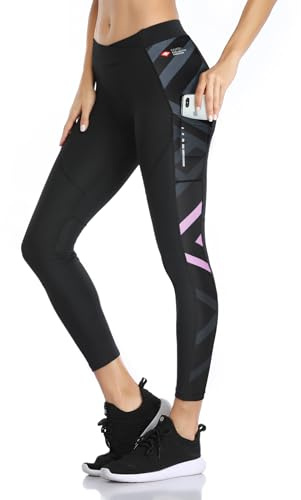 Santic - Pantaloni da ciclista da donna, lunghi, imbottiti, 7/8, con imbottitura seduta, per ciclismo, leggings, tights, pantaloni lunghi, con imbottitura, elastici, a rapida asciugatura, traspiranti
