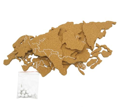 Housoutil Mappa Mondo in Sughero Autoadesivo Con Strisce Creative Lavagna Memo Da Parete Facile Da Installare Per Decorazione Casa e Appunti Con Puntine Bacheca Sughero Resistente