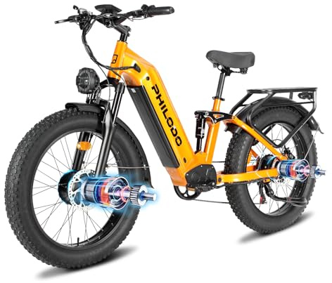 ADVENCO Dual Motor E-Bike, 60V 25AH Long Range Electric Bike for Adults Dirt Bike, Fat Tire Hunting Ebike for All Terrain, Full Suspension Electric Bicycle