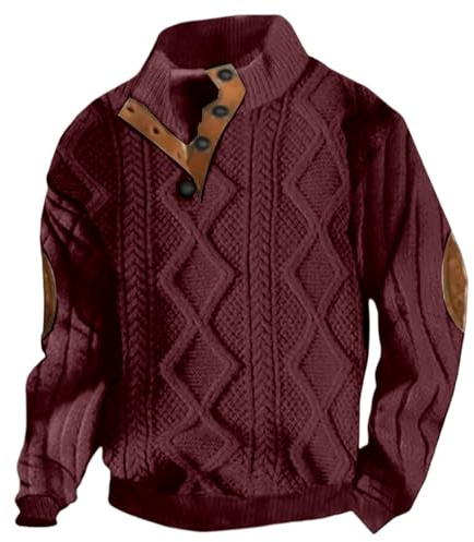 RUMAOZIA Pull d'hiver chaud pour homme avec col de chemise - Sweat-shirt pour homme - Polo en velours côtelé - Col montant - Manches longues - Col en V - T-shirt fonctionnel sans capuche avec