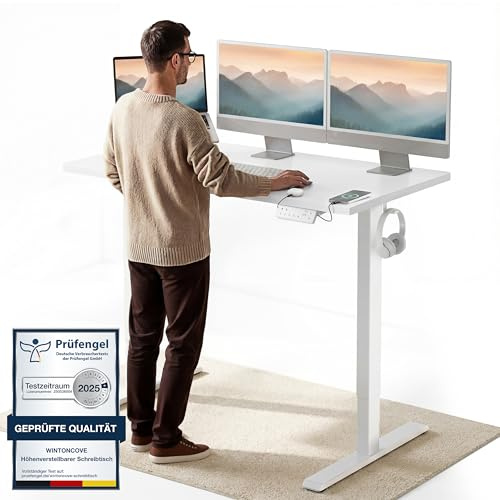WINTONCOVE Elektrisch Höhenverstellbarer Schreibtisch 160x80 & 120x60 cm - Flüsterleiser Dual-Motor, Anti-Kollision, Memory-Funktion, Kabelmanagement inklusive