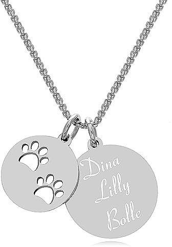 TIMANDO Damen Personalisierte Kette mit Tier Pfoten, Hundepfoten Katzenpfoten Halskette mit Gravur, Anhänger Namen der Haustiere Andenken Erinnerung