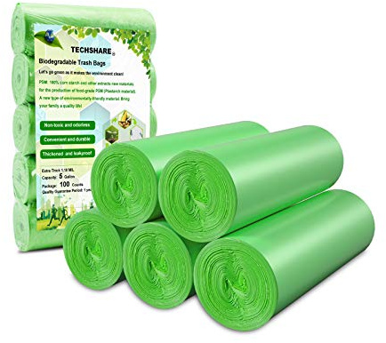 Bolsas de basura biodegradables de 4 a 6 galones, 100 unidades, extra gruesas, pequeñas, bolsas de basura reciclables para cocina, baño, patio, oficina, papelera de coche