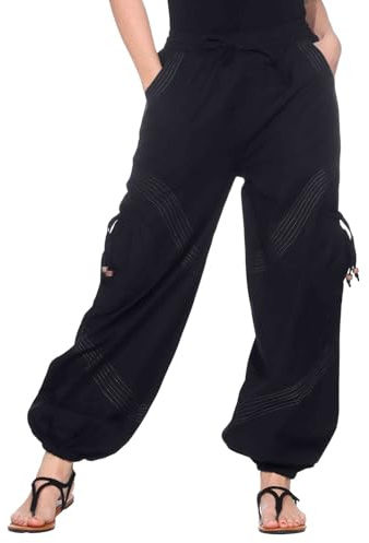 Kunst und Magie Unisex Goa Pluderhose in klassischen Farben, Größe:S/M, Farbe:Schwarz/Grau