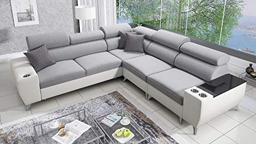 All4All Ecksofa Meggy III 210x127cm - Schlaffunktion - Bettkasten - L-Form - Couch - Eckcouch - Schlafsofa - Wohnlandschaft - Verstellbare Kopfstützen - Sofa - Polstersofa - Bett - Seite Rechts - 26