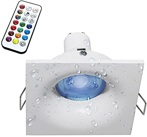 Planetitaly Faretto LED cromoterapia IP65 lampada GU10 6W 230V incasso 7cm RGB luce multicolore box doccia sauna (Quadrato, RGBW+6000K)