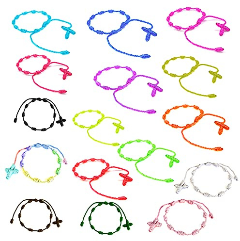 HJYZY 16 pezzi Bracciale Rosario Croce Pulsera Decenario Annodato con Croce Intrecciata