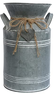 Venalys Lechera de Metal galvanizado Vintage, jarrón Decorativo de Granja, jarrón rústico francés para decoración del hogar, 10.6 Pulgadas de Alto