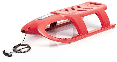 FORTENA Schneeschlitten mit Metallschienen und Seil ohne Rückenlehne - Kunststoff Rodelschlitten für Kinder und Erwachsene - Plastik-Schlitten, Schneebobs, Kinderschlitten, Rodel Kinderbob (Rot)