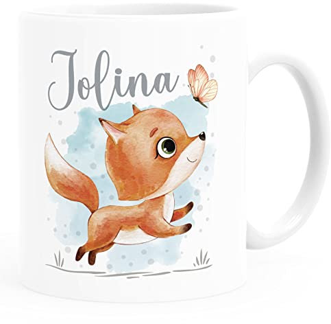 SpecialMe® Kindertasse Kunststoff Tiermotive Bär, Hase, Fuchs mit Namen personalisierte Namenstasse für Kinder Fuchs kunststoff-weiß standard