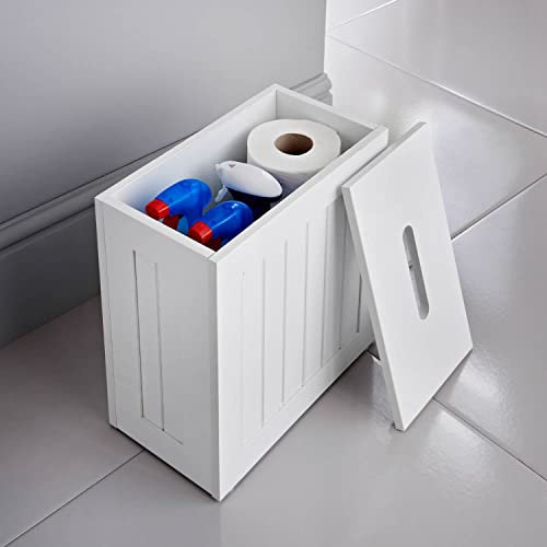 U.saf Bathroom Storage Box, Multi-Purpose Toilet Storage Unit For Storing Toilet Paper & Cleaning Supplies, Wooden Bath Storage Cabinet (White)