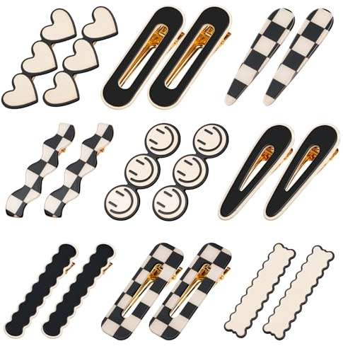 Gingbiss 18 Pcs Hair Clips for Women Girls, Black White Checker Cute Hair Barrettes with Storage Box, No Bend Korean Styling Minimalist Hair Accessories, Gift for Women Girls