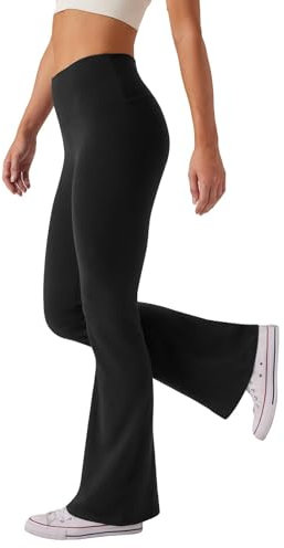 Glacspyg Damen Hose High Waist Schlaghose Bootcut Flared Yogahose Bauchtraining Elastische Freizeit Laufhose Schwarz S