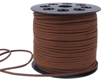 Luabue 1 Rotolo Cordoncino in Pelle Scamosciata Cordino in Pelle 2mm x 90m Cordino in Finta Corda Suede Cord Corda di Cuoio per Collana Braccialetti Confezione Regalo (Marrone Scuro)