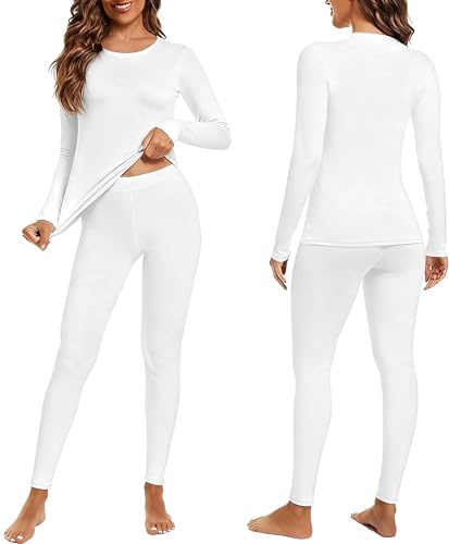 Ekouaer Intimo Termico Donna Invernale, Manica Lunga Maglia Termica e Pantaloni Funzionale Set Termico Donna per Sci Ciclismo Corsa Allenamento, Bianco, M