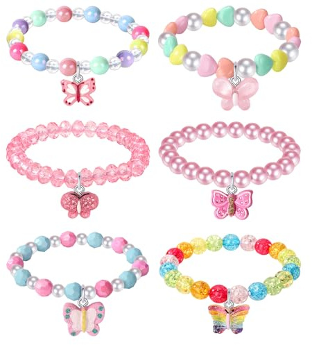 Maeoetty 6 Pieces Colorful Butterfly Bracelet Rainbow Bracelet Girls Party Favors Toddler Play Jewellery-Butterfly