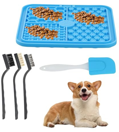 Lick Mat per Cani - Tappetino da Leccare con Ventose, Include 3 Spazzole per Pulizia, Alimentatore Lento per Cani e Gatti, Riduzione dell'Ansia, per Snack e Trattamenti