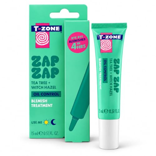 T-Zone Tea Tree & Witch Hazel Blemish Spot Treatment Gel (15ml) | Rapid Spot Treatment with Salicylic Acid & Niacinamide | Calms & Prevents Spots, Pimples & Breakouts for Clearer Skin