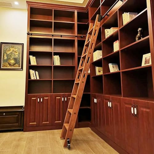 Svart rullande biblioteksstege spår hårdvara – 20 fot mobilt glidsystem med golvrullar och broms – perfekt för hemmakontorets loft och bibliotek användning (ingen stege ingår)