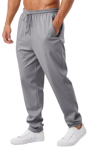 Runcati Joggingbyxor för män, normal passform, stretch, sweatbyxor, män, enfärgade, ventilerande, sportbyxor, gym, fitness, elastisk midja, träningsbyxor med dragkedjeficka