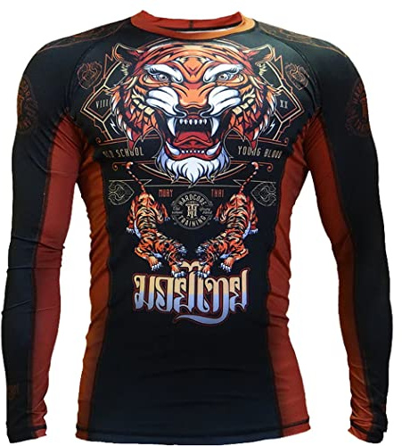 Hardcore Training Men's Rash Guard Compression Long Sleeve Kompression Lång Arm Herr Män Jiu Jitsu MMA No-Gi Tight BJJ (DE/NL/SE/PL, Alfa, M, Regelbunden, Regelbunden, Braun)