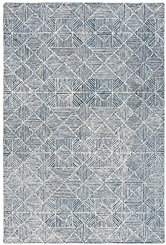 SAFAVIEH Alfombra Contemporáneas para Sala de Estar, Comedor, Dormitorio - Abstract Collection, Pelo Corto, Azul y Marfil, 152 X 229 cm