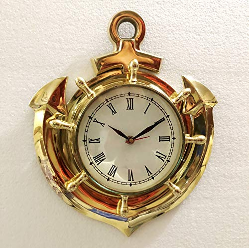 Brass Ship Anchor Nautical Roman Numeral Wall Clock Nautical Beach Decorative
