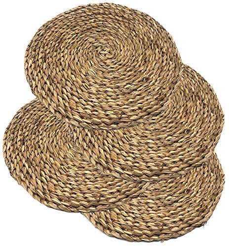MGE - 4X Salvamanteles Individuales de Mimbre - Bajoplatos Redondos - Manteles Individuales Redondos - Bajoplatos Mimbre de Mesa - Bajoplatos Individuales - Manteles Individuales - Set de 4, 25 cm