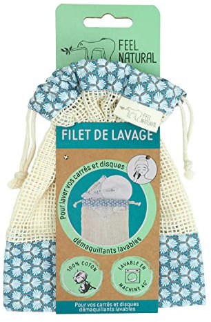 Feel Natural - Red de lavado para toallitas desmaquillantes: discos y cuadrados, para lavar a máquina o a mano, bolsa 100% algodón