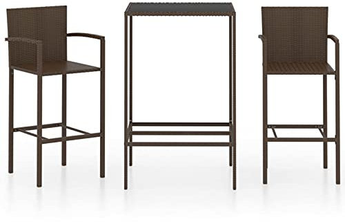 Susany 3-TLG. Gartenbar Set Barset Bartisch Stehtisch Gartentheke Barhocker Barstuhl Gartenmöbel Polyrattan Braun
