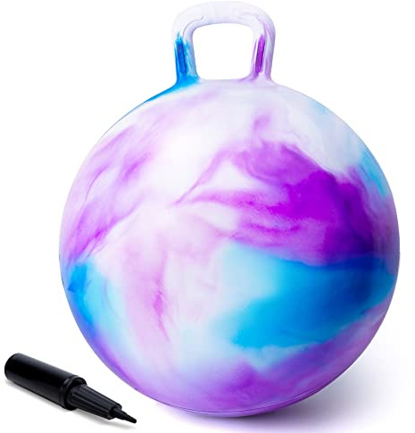 ZOOJOY Hopper Ball, Hopping Toys for Kids, 18inch Bouncy Ball with Handle for Boys Girls Aged 3-8, Inflatable Clouds Bounce Hopper Toy with Pump