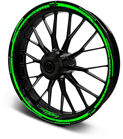 16-teiliges Set Felgenrandaufkleber Sticker für Motorrad Auto Felgen Stripes Design Komplett Set Felgenaufkleber für 15 16 17 18 19 Zoll MR018 (Neon Grün, Matt)