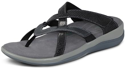 Orthofeet Women's Orthopedic Clio Adjustable Slip-On Sandal, Black, Size 8.5