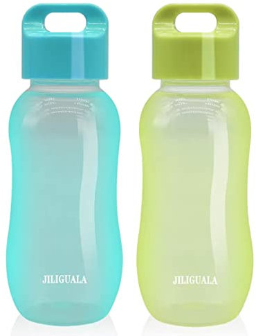 JILIGUALA Tazas de viaje de plástico para café, botella de agua, botella de agua deportiva, taza para leche, café, té, jugo, tamaño 350 ml, azul y verde, paquete de 2