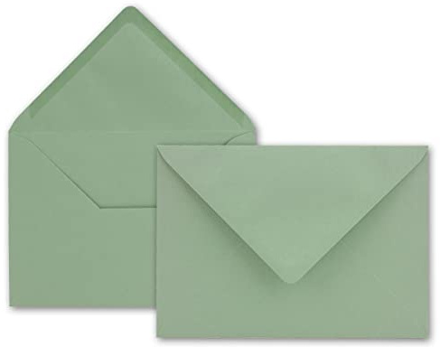 75 x kuvert i eukalyptusgrönt – 80 g m² – kuvert i DIN B6-format 12,5 x 17,6 cm – vått lim utan fönster