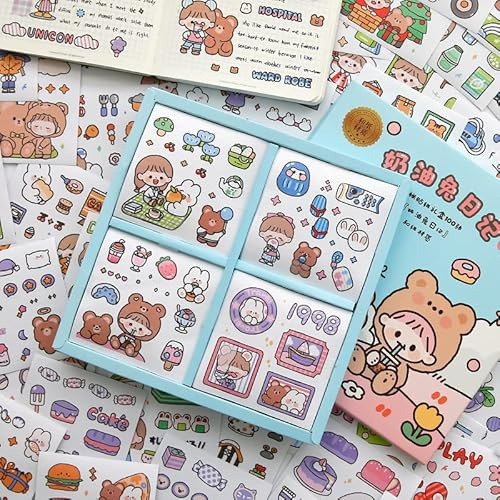 100 hojas de calcomanías kawaii japonesas de dibujos animados Washi cinta estética dispensador Cutecore notas pegatinas oficina suministros escolares para manualidades, diario, álbumes de recortes