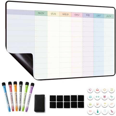 MCCORL Magnetic Chore Chart, Weekly Planner Whiteboard Calendar for Fridge, Family Planner, Cleaning Rota, Checklist Board for Kids (Monday to Sunday)