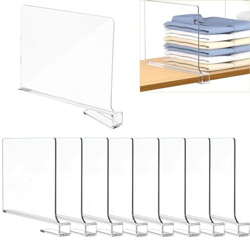 URHELP 8 Piezas Separadores de Bolsos para Armarios, 30 x 20 cm Baldas Armario Interior, Acrílico Transparente Separador Estanteria,para Dormitorio, Cocina, Armarios y Organización
