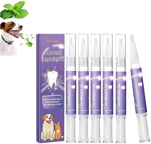 Lot de 6 gels Cvreoz pour le soin buccal des animaux de compagnie, les expériences Creoz, gel réparateur oral Cvreoz Pet pour éliminer la mauvaise haleine, lutter contre le tartre, sans se brosser les