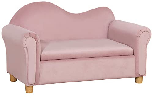 HOMCOM Kindersofa Kindercouch mit Stauraum, Spielsofa für Kinder, Zweisitzer für Kinder 3-5 Jahre, 2-Sitzer Kindermöbel aus Niederländischem Vlies, Rosa, 84 x 41,5 x 48,5 cm