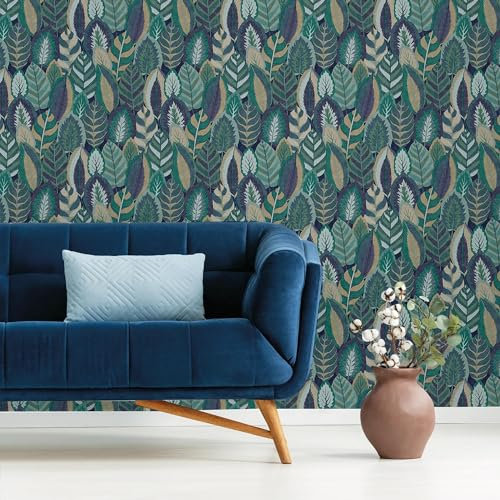 Sublime Arty Leaves Blue Wallpaper | Paste The Wall Application | Blue Leaves | 10M Roll