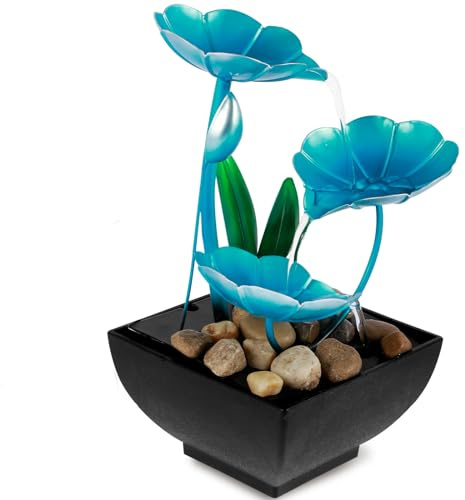Fontana da tavolo per meditazione, fontana d'acqua creativa con mini cascata, decorazione per il rilassamento del suono, ornamento a forma di loto alimentato tramite USB, per tavolo, ufficio, camera