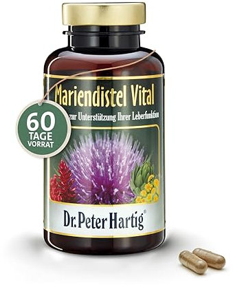 Dr. Peter Hartig Mariendistel Vital - 120 Kapseln 60-Tages-Vorrat Unterstützung der normalen Leberfunktion Laborgeprüft Lactose-, Gluten-, und Hefefrei