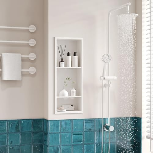 Neodrain 304 Stainless Steel Shower Niche Wall Insert 75 x 30 cm | 3-Tier Shelf Shower Storage for Bathroom Renovation, White