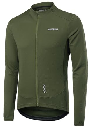 BERGRISAR Maglia Ciclismo Abbigliamento MTB Bike Uomo Maniche Lunghe Maglia Bici da Strada Primavera Autunno Verde Militare XXL