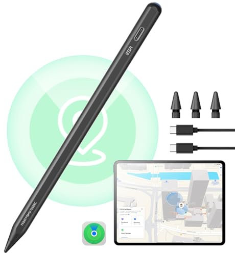ESR Geo Digital iPad Pencil Findmy Compatible with Apple iPad 2018-2025,with Easy Shortcuts for Apple iPad A16/10/9/8 & Air 13/11 & Pro 12.9/13/11 & Mini 7/6/5,Black(No Wireless Charging)