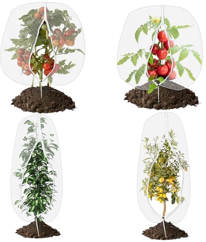 4 Pack Insect Bird Barrier Bug Netting with Drawstring, Fine Mesh Garden Netting Plant Cover Net Protect Vegetables Flower Plant Fruits (70 * 150cm*2Pcs+120 * 140cm*2Pcs)