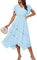 GRACE KARIN Damen Strandkleid Sommer Boho Flowing mit Rüschen Irregulär Lang Kleid S Hellblau