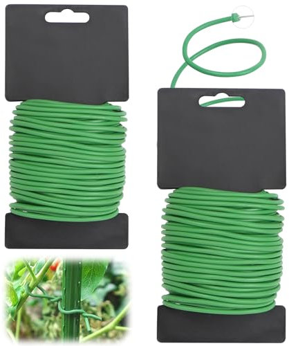 2PCS Alambre Plastificado Verde, 3.5mm x 20m Lazos para Plantas, Reutilizables Alambre De Jardinería, Versátil Durable Cable para Jardinería para Plantas Trepadoras Gestión De Cables